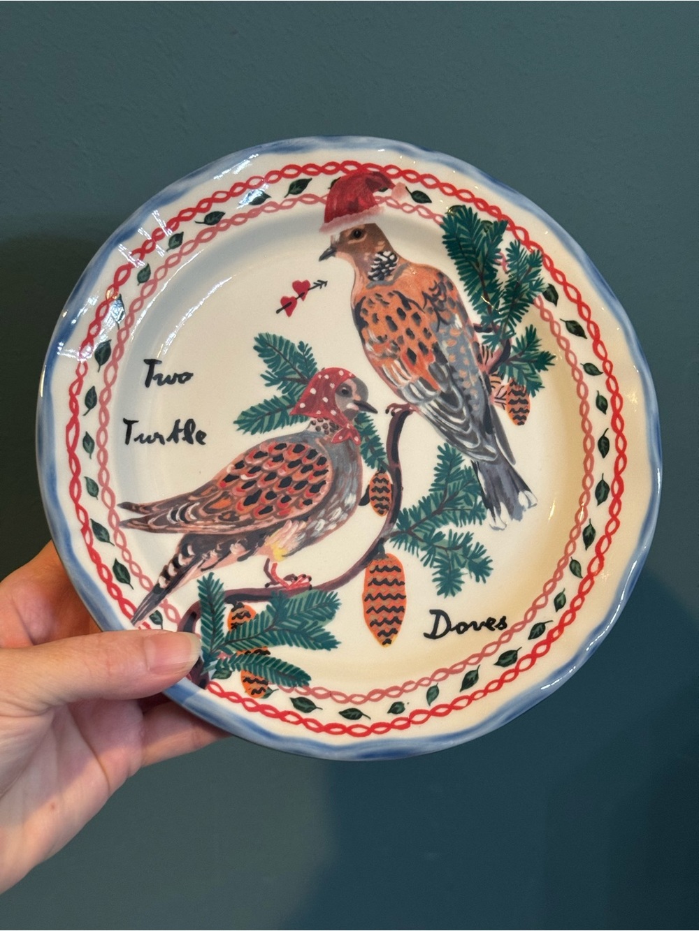 NWT Anthropologie Nathalie Lete Plate, 12 Days of Christmas - Two Turtle Doves